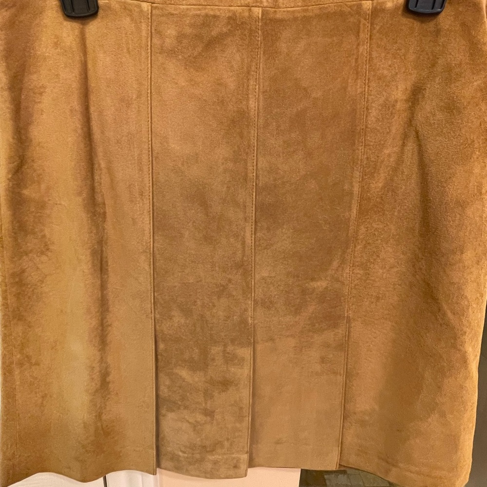 LOFT Camel/Tan Genuine Leather Suede A-Line Midi Skirt - Picture 4 of 6